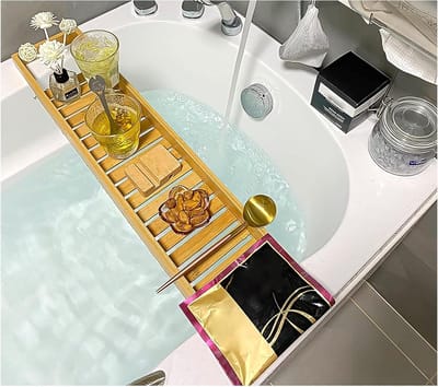 Houten badkuip dienblad - Badplank organizer - Ontspannen in bad - Waterdicht geverfd oppervlak - 70cm breed - Houtkleur