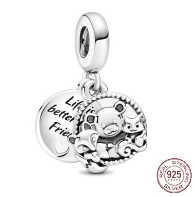 Fler® | 925 Sterling Zilver Bedels | Bosvriendjes | Past op populaire bedel armbanden (standaard - 3mm) | vrienden bedel | armbandbedel vriendschap| Sinterklaas kado | Kerstcadeau | Valentijnsdag cadeau