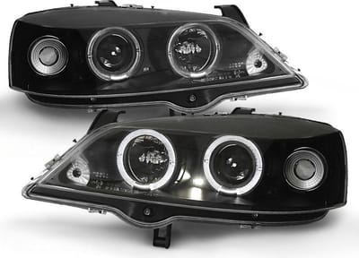 Koplampen dual halo rims OPEL ASTRA G 09 97-02 04 ANGEL EYES ZWART