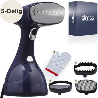 Simss® - Kledingstomer - Krachtige Handstomer voor Kleding en Meubilair - Stoomapparaat met 3 Opzetborstels - Snelle opwarmtijd - Inclusief Warmtebestendige Handschoen - 1500W - 300ml - Steamer - Elegant design - Mat - Blauw