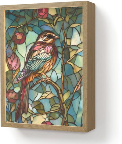 Wandlamp 30x40 cm - Oplaadbaar - Vogel - Tak - Rozen - Mozaïek - Wandlampen binnen woonkamer - Slaapkamer lamp - Decoratieve nachtlamp - Vloerlamp draadloos