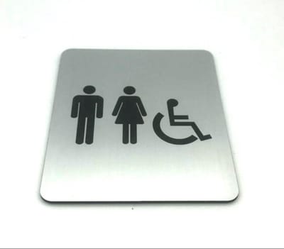 Deurbordje - WC bordje - WC - Toiletbord - Bordje - RVS Look - Pictogram - Heren - Dames - Invalide - incl. 3M-tape plakstrip - 10 cm x 12 cm x 1,6 mm - 5 Jaar Garantie
