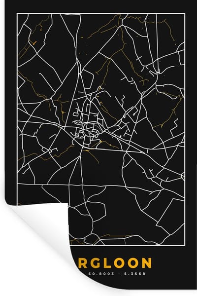 Muurstickers - Sticker Folie - Goud - Borgloon - Stadskaart - Plattegrond - Kaart - 20x30 cm - Plakfolie - Muurstickers Kinderkamer - Zelfklevend Behang - Zelfklevend behangpapier - Stickerfolie