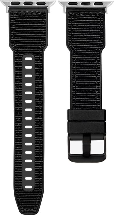 Hybride nylon-siliconen bandje - geschikt voor Apple Watch 1/2/3/4/5/6/7/8/9/10/11/ SE (1,2,3) met maat 38 mm / 40 mm / 41 mm en 42 mm (Watch 10/11) - zwart