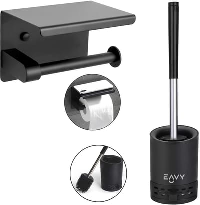 EAVY - WC Rolhouder met Plankje - Toiletborstel - Bundel - Zwart