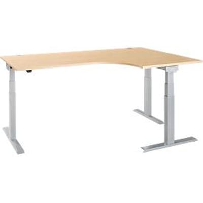 Hoekbureau ERGO-T 2.0 - elektrisch in hoogte verstelbaar - 90° hoek rechts - B 2000 x H 640-1300 mm - T voet blank alu - ahorn decor - ons merk Schäfer Shop Select