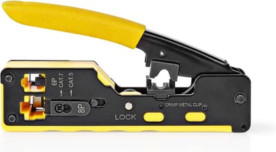 Nedis Krimptang - CAT5 / CAT5e / CAT6 / CAT6a / CAT7 / RJ12 / RJ45 - Snijden / Strippen / Tang - Rubberen / Staal - Geel / Zwart