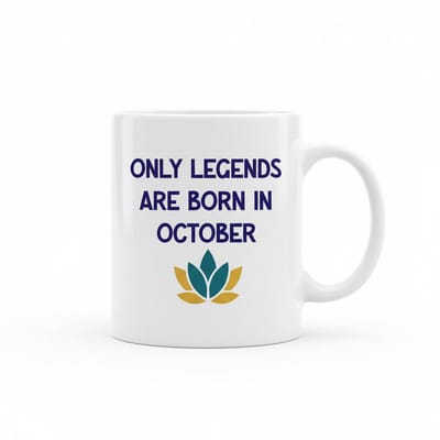 Verjaardag Tekst Koffiemok “Only Legends Are Born in October” – Elegant Bloem Design Verjaardagscadeau – 330 ml Keramische Mok