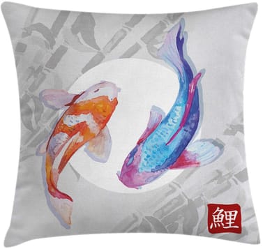 ABAKUHAUS kussenhoes – vis aquarel karper – omkeerbare druk – 50x50 cm – oranje/blauw