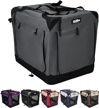 Hondenkrat Opvouwbaar - Reismand Huisdier - Veilig Vervoer - Vier Deuren - 61 x 46 x 53 cm - Grijs
