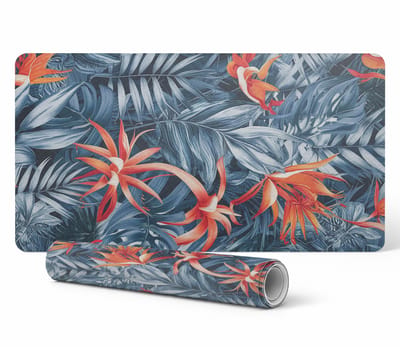 Decoratieve bureauonderlegger met afbeeldingen van exotische bladeren en bloemen, 90x45 cm