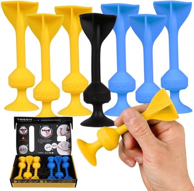 TOSSIT Dartset, Dartspel met siliconen zuignappen, Dart, Petanque, Voor binnen en buiten, geel-blauwe werpdarts, starter pack 7 STUKS