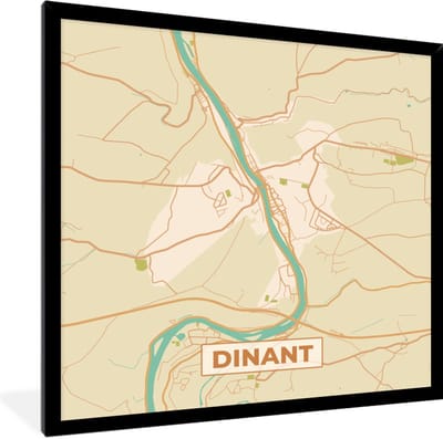 Fotolijst incl. Poster - Stadskaart - België - Dinant - Plattegrond - Kaart - 40x40 cm - Posterlijst