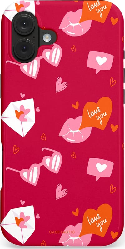 Casetastic hoesje geschikt voor Apple iPhone 16 Plus - MagSafe - Dubbellaagse bescherming - Liefdesbrief - Fashion Case - Bordeaux Lichtroze