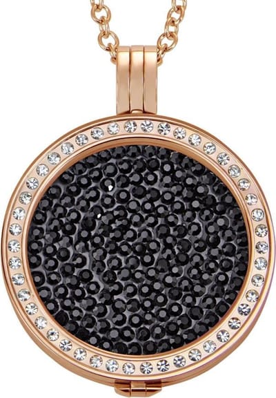 Quiges - Munthouder met Ketting en Munt 33mm Zirkonia Zwart - RVS Rosegoudkleurig met Zirkonia - ERHS185