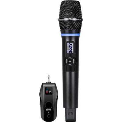 Draadloos Microfoonsysteem Ontvanger met Handmicrofoon UHF Anti-Terugkoppeling en Galmfunctie 1 Receiver with 1 Microphone zwart
