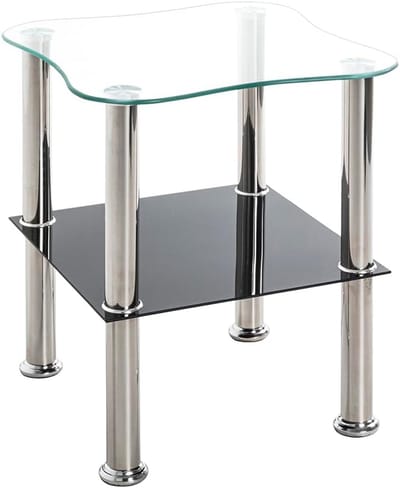 Moderne Bijzettafel met Zwarte Glasplaat en RVS Frame - Rond 40x47 cm