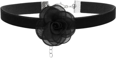 Dailygoods- Choker Zwarte Roos - Fluwelen Halsband - Verstelbaar Ontwerp - Lichtgewicht - Duurzaam Metaal - Comfortabele Pasvorm