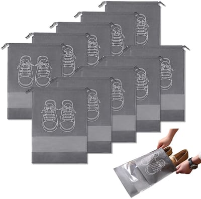 Dailygoods- Schoenentas 10 stuks - Stofdicht/Waterdicht - Draagbaar - Trekkoordsluiting - Transparant venster - 32 x 44 cm - Schoenopbergzak
