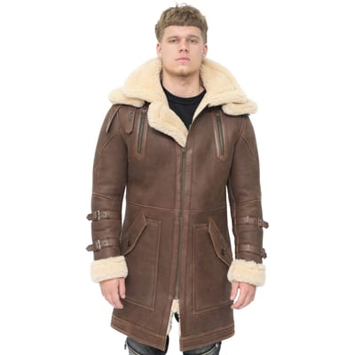 Heren 3/4 warme lederen schapenvacht trenchcoat-Medina