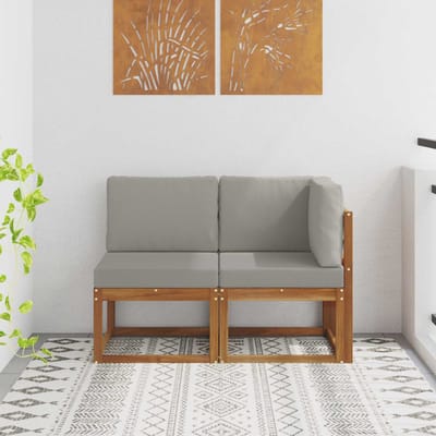 vidaXL - Outdoor - Midden- - en - Hoekbank - 2 - Stuk - Natuurlijk - en - Licht - Grijs