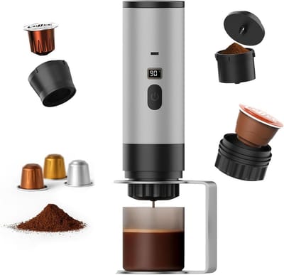 Draagbare Koffiezetter - Espresso Machine - Koffie Onderweg - Zelfverwarmend - 90 Milliliter - Zilver