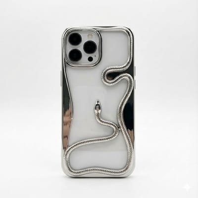 Zilverkleurig transparant telefoon hoesje geschikt voor iPhone 13 Pro Max – backcover met 3D slang detail, zacht TPU softcase met verhoogde rand en elektroplating afwerking