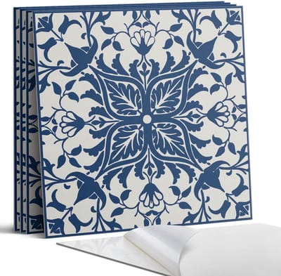 Coloray Wandpanelen Zelfklevend - Bloemenpatroon met bladeren Zelfklevende Wandpanelen - 50 cm x 50 cm - Marine Wandpaneel PVC - 4 stuks - Mozaïeken Wandpanelen Zelfklevend - Keuken Wandpanelen - Wandpanelen Badkamer