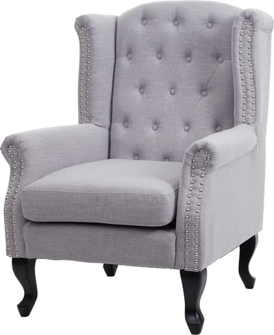 Fauteuil Chesterfield, relaxfauteuil Clubfauteuil Oorfauteuil, waterafstotende stof/textiel ~ grijs zonder voetenbank