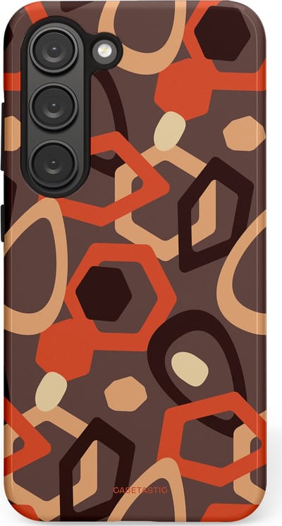 Casetastic hoesje geschikt voor Samsung Galaxy S23 - Dubbellaagse bescherming - Abstracte Retro Vormen - Fashion Case - Donkergrijs Terracotta Taupe