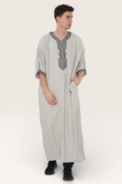Heren grijze Marokkaanse Thobe gewaad Eid Djellaba Gandoura Jubba LFS-HM65