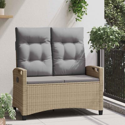 vidaXL - Tuinbank - met - kussen - Beige - en - Lichtgrijs - 105 - x - 60 - x - 112 - cm