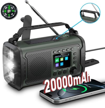 Noodradio met Zonnepaneel - 20.000 mAH - Powerbank - FM/AM Radio - Opwindbare Wereldontvanger - Zonne-energie - Betrouwbare Noodvoorziening - Handmatig oplaadbaar - Noodradio Camping, Overleven & Rampen - Weerstation, USB, SOS Alarm - Emergency Radio