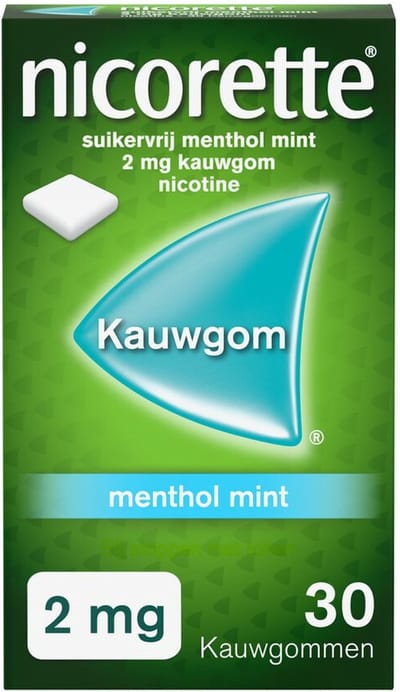 Nicorette Suikervrij Kauwgom Menthol Mint 2mg - 2 x 30 stuks