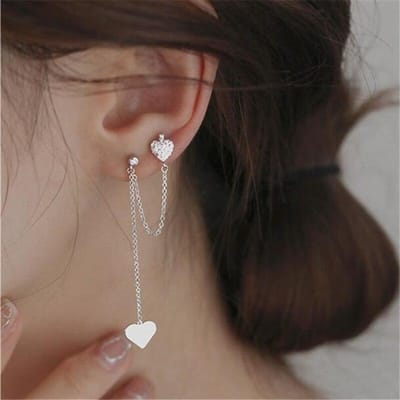 925 Sterling Zilver Asymmetrie Kwast Lange Ketting Zirkonia Hart Hangende Oorbel voor Vrouwen Meisjes Bruiloftsfeest Elegante Sieraden black