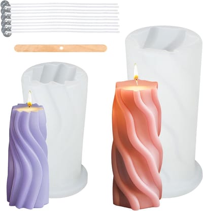 Siliconen kaarsvormen set voor 3D-spiraal gieten - met 10 lonten en houten stok - DIY aromatherapie - decoratieve kaars maken