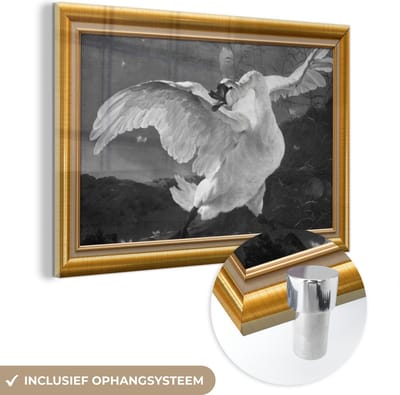 MuchoWow® Glasschilderij 60x40 cm - Schilderij acrylglas - De bedreigde zwaan - Oude meesters - Lijst - Goud - Foto op glas - Schilderijen