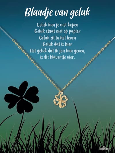 Bixorp Luck Cadeau Ketting met Klavertje Vier - 18k Verguld Goud Roestvrij Staal - Afscheidscadeau