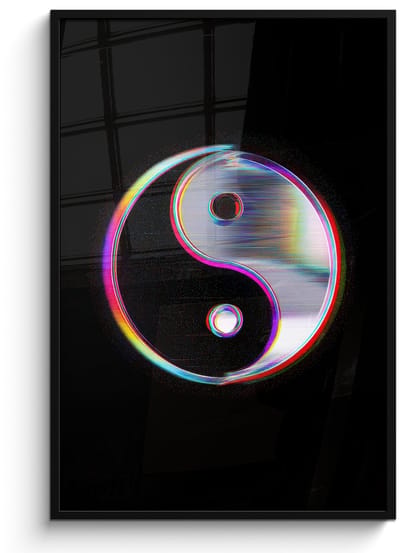 Poster in lijst - Fotolijst 80x120 cm - Posters - Yin-Yang - Cirkel - Regenboog - Posterlijst zwart - Decoratie - Wanddecoratie woonkamer - Muurdecoratie slaapkamer