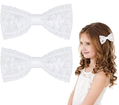 Haarclip met Strik, 2 Stuks Witte Kant Haarstukjes, Meisjes Haarstukjes, Haarklemmen Strik, Voor Heilige Communie, Bruiloften