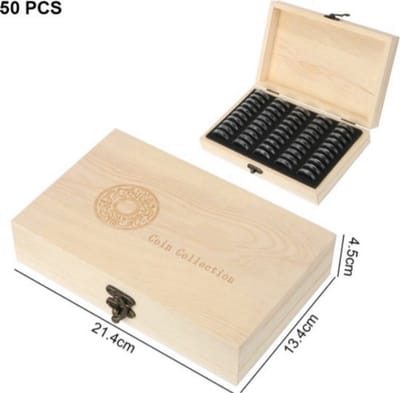 Houten Munten Opslagdoos voor 50 Stuks - Verstelbare Verzamelbox voor Commemorative Munten met Capsules | Muntenhouder, Muntenverzameling, Coin Storage Box