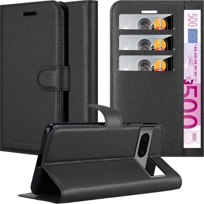 Cadorabo Hoesje geschikt voor Google PIXEL 7 in PHANTOM ZWART - Beschermhoes met magnetische sluiting, standfunctie en kaartvakje Book Case Cover Etui
