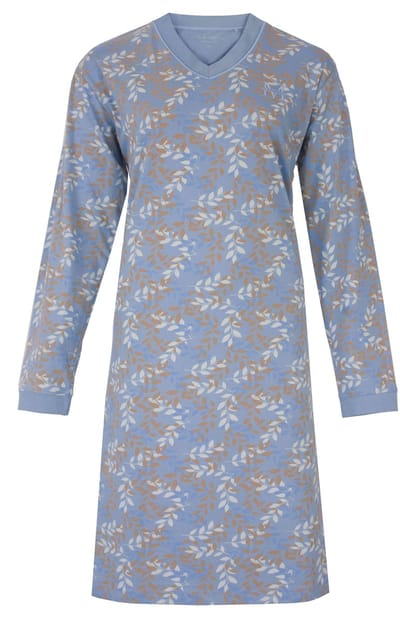 Medaillon Dames Nachthemd - Lange Mouwen - Allover print - Blauw - Maat S