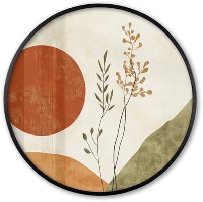 Poster in lijst Rond - Fotolijst 60x60 cm - Posters - Zon - Abstract - Takken - Oranje - Ronde posterlijst zwart - Decoratie - Wanddecoratie woonkamer - Muurdecoratie slaapkamer