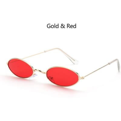 Retro Zwart Grijs Kleine Ovale Zonnebril Hip Hop Rode Lens Zonnebril Vintage Tinten Zonnebril Bril voor Mannen Vrouwen