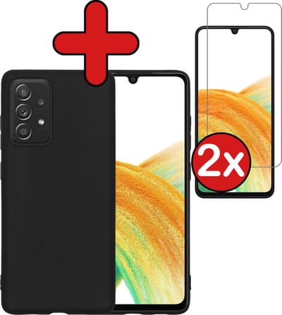 Hoesje - Met 2x Screenprotector - Geschikt voor Samsung Galaxy A33 - Sterk & Shockproof - Telefoon Hoes - Back Cover - Siliconen Case - Telefoonhoes - Zwart
