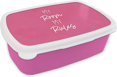 Broodtrommel Roze - Lunchbox - Brooddoos - Kinderen - Quotes - Tiener - My room my rules - 18x12x6 cm - Kinderen - Meisje