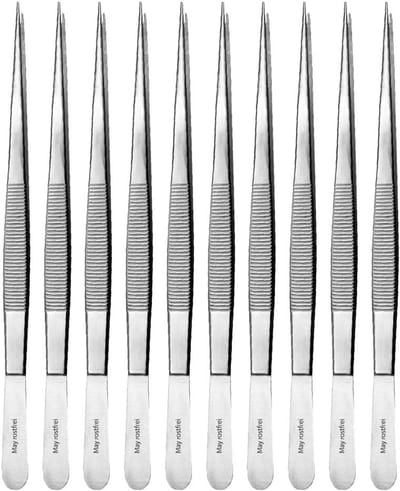 Technische pincetten - Modelbouw precisie - Hobby en reparatie - Roestvrij staal - 10 stuks 20 cm - Zilverkleurig