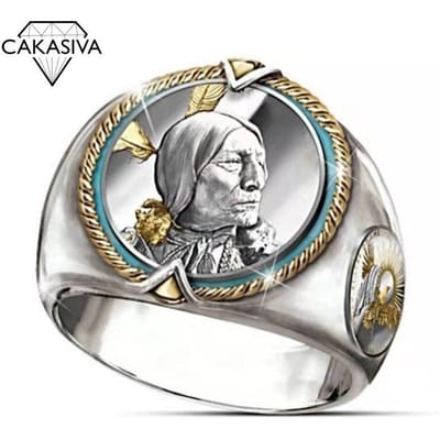 Indian Chief Hip Hop Piraat Arend Ring Western Etnische Cowboy Stijl Ring Voor Mannen Vintage 925 Zilveren Sieraden 10 gray