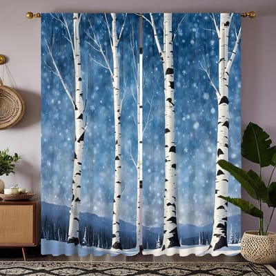 2 stuks set HD groot natuurlijk populier decoratief gordijn Blauwe strik digitaal bedrukt gordijn Woondecoratiestijl Decoratie woonkamer W52H63inchW132H160cm gray